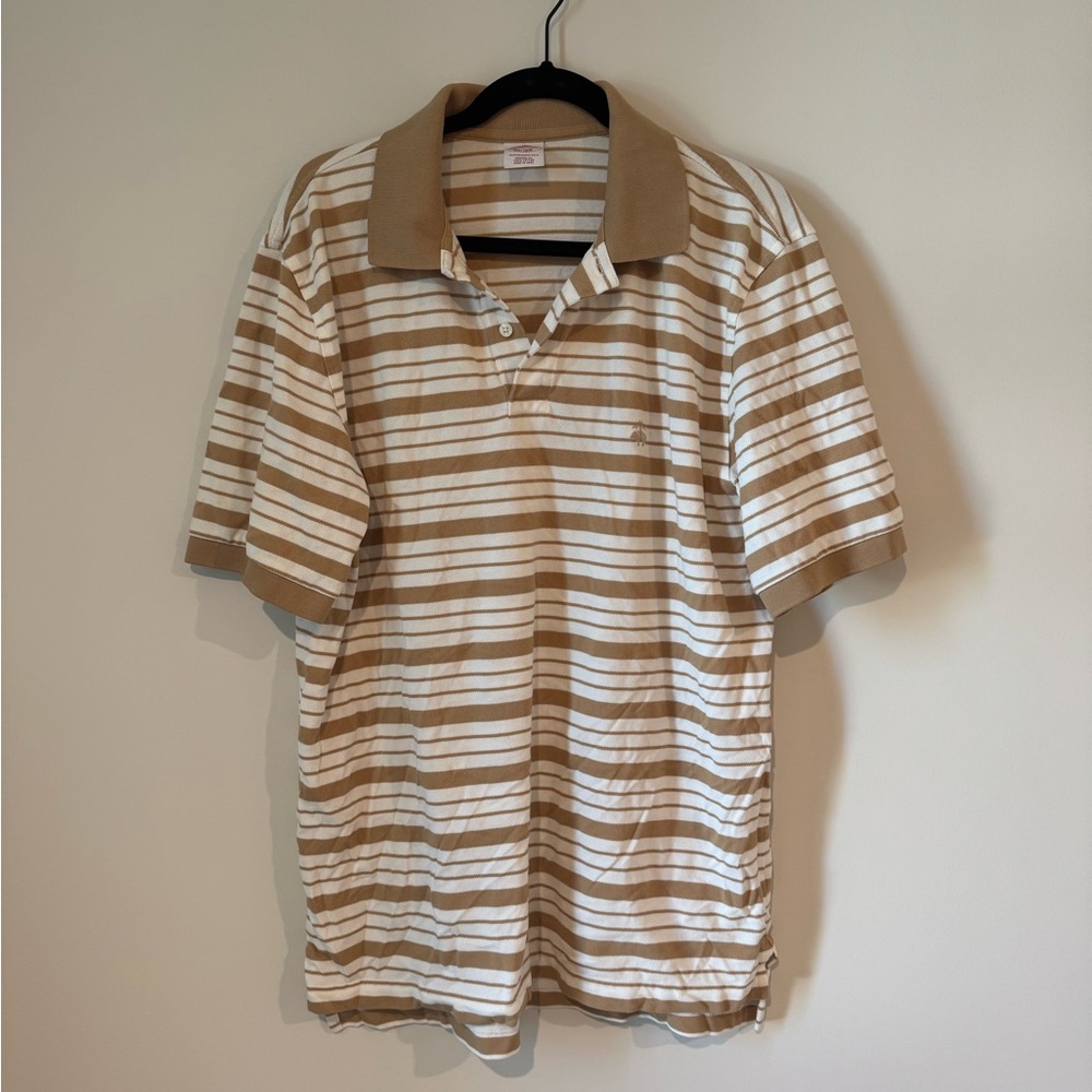 Brooks Brothers Beige and White Striped Polo Shirt